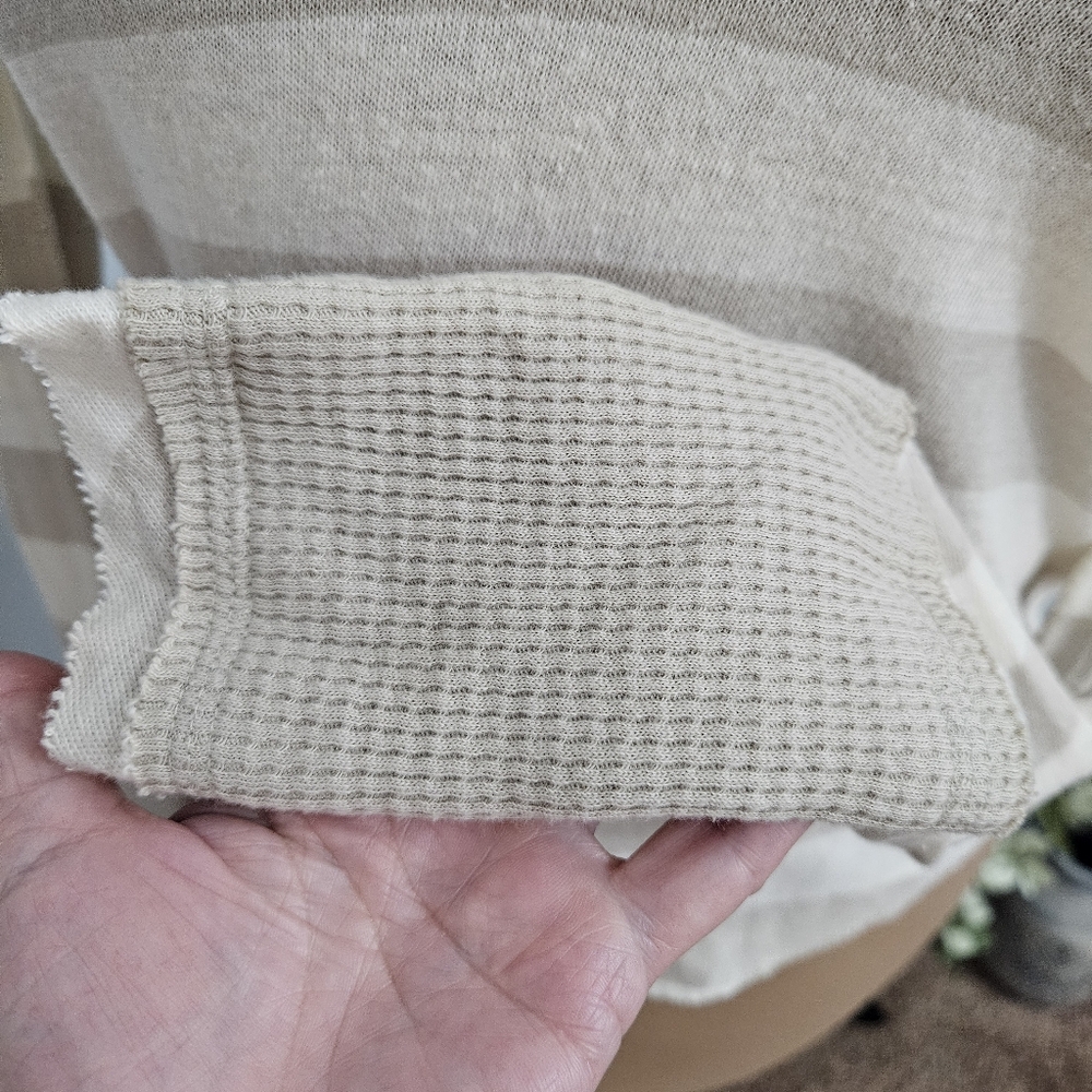 We The Free Sail Away Striped Long Waffle Knit Sleeve Top XS Beige White Neutral - Picture 9 of 16